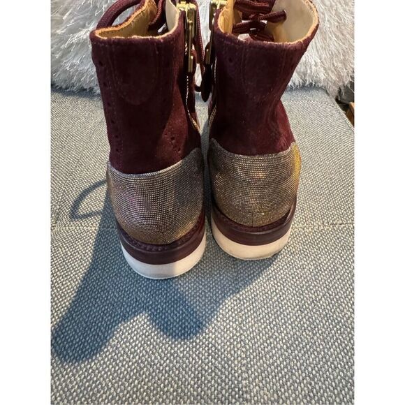The Office of Angela Scott Mr Harrison maroon metallic suede bootie 37.5/7.5 wit - Picture 4 of 12